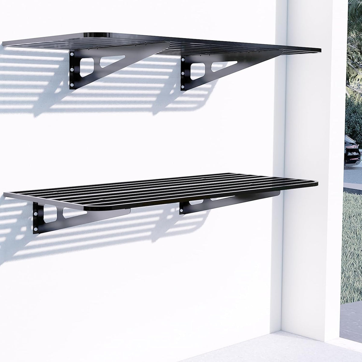 2-Pack 2x4ft Garage Wall Shelving, 2 Shelf Total 8 ft(L) Garage Wall Storage, Heavy-Duty Storage Shelves, Perfect for Holding Storage Bins, Boxes, Sporting Goods, Tools, and More. Space-Saving