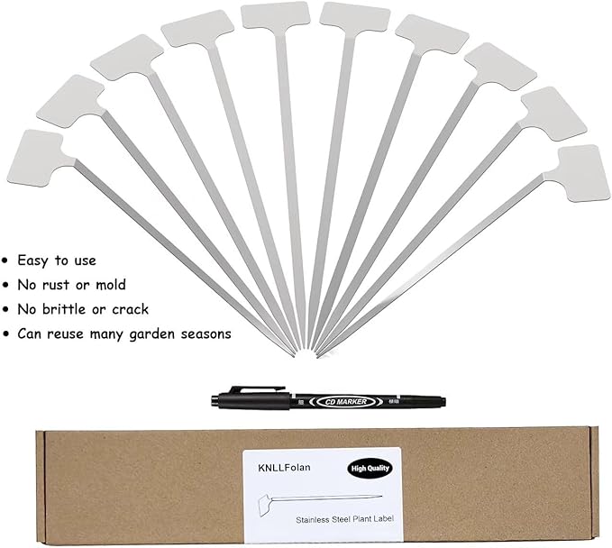 Stainless Steel Plant Labels,Metal Waterproof Plant Markers, Height 12.75 in, Label Area 2.5 in*1.25 in resuable Nursery Tags for Vegetables herb Flower Seed Green House 10-Pack