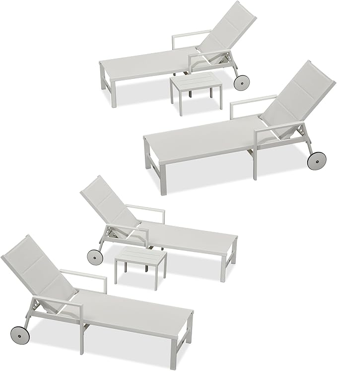 PURPLE LEAF Outdoor Chaise Lounge Adjustable Sunbathing Recliner with Armrest Cream 2 Sets