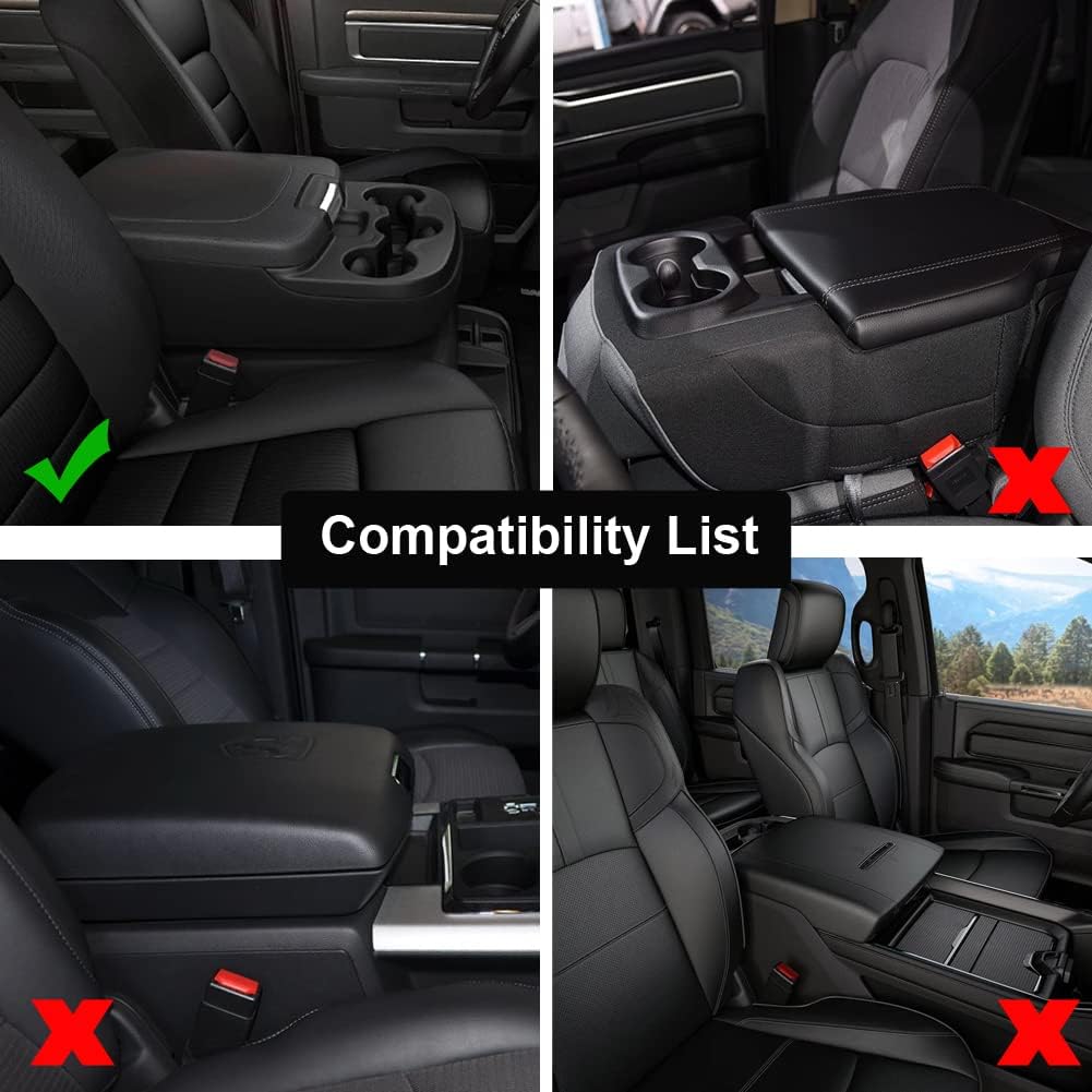 GIANT PANDA Custom Fit Console Cover for 2013-2018 Ram 1500 & 2013-2024 Ram 2500/3500/1500 Classic Model Jump Seat Console - Neoprene Armrest Center Cover - Full Protection - Black