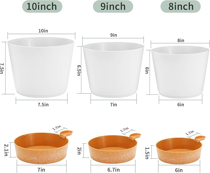 GARDIFE 10/9/8 inch Plant pots, planters for Indoor Plants, self Watering Plant Pot, Flower pots, White