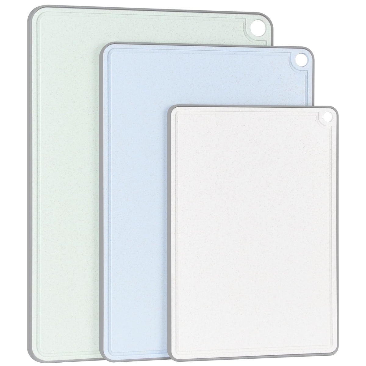 Wheat Fiber Cutting Boards for Kitchen, Plastic Cutting Board Set of 3, Extra Large Usable Area with Non Slip Narrow Edges, Dishwasher Safe, BPA Free, Reversible for Meat, 15.8" x 11", Multicolor