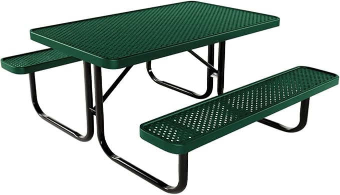 Coated Outdoor Furniture Heavy-Duty Portable Outdoor Kids Table, Punched Steel Kids Picnic Table, Commercial-Grade Picnic Table, Made in America (4ft Rectangular, Childrens, Textured Green)