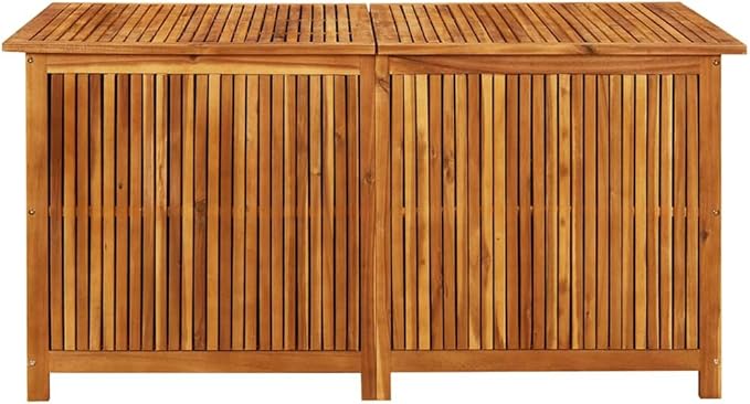vidaXL Wooden Outdoor Storage Box with Gas-Lift Lid – Patio Deck Chest with Zippered Waterproof Bag for Garden Bench, Pool, Porch, Trunk, Cabinet, Teak Look – Brown, 59.1"x31.5"x29.5"