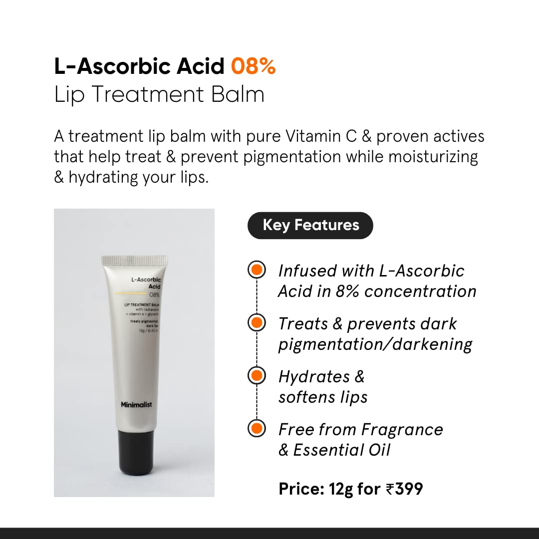 Minimalist Lip Brightening & Hydrating Lip Balm with Vitamin C, Vitamin E, Radianskin & Glycerine | For Women & Men | For Smoker Lips | 0.42 Oz / 12 gm