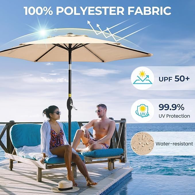 Aok Garden 7.5 ft Patio Umbrella Outdoor Market Umbrella Tilt Button and Crank 6 Ribs for Deck Lawn Pool& Backyard