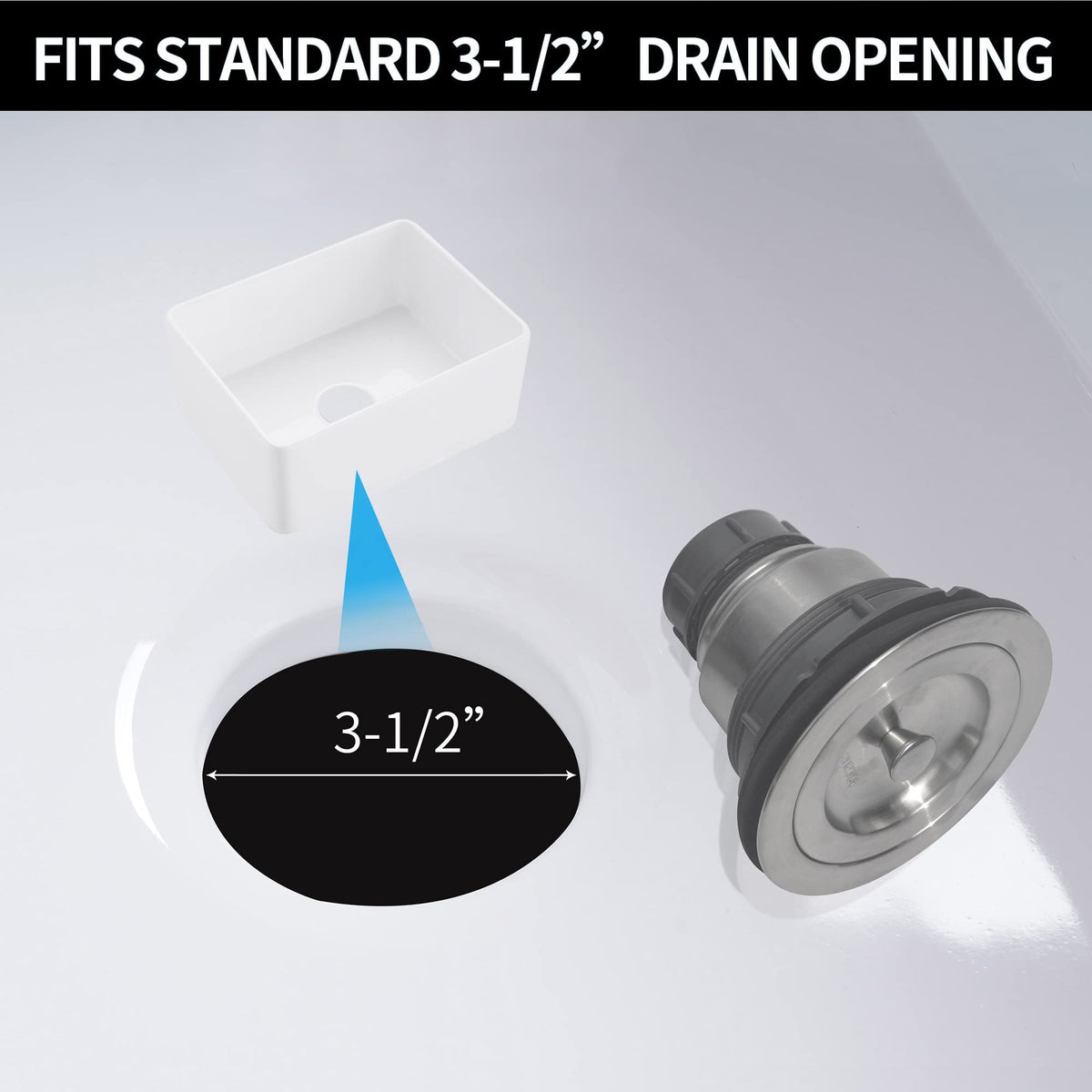 LYNNADO Kitchen Sink Drain Assembly Kit, 3-1/2 Inch Brushed 304 Stainless Steel Basket Strainer with Deep Removable Basket, Stopper & Cover Lid, Fits Standard Kitchen Sinks