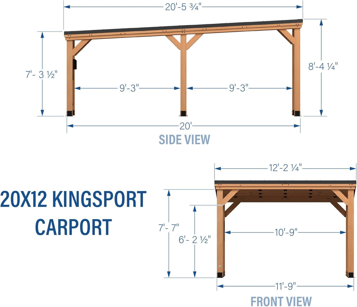 Backyard Discovery Kingsport 20' x 12' Cedar Wood Outdoor Carport Garage with Heavy-Duty Galvanized Steel Slope Roof, Snow Support, Wind Resistance, PowerPort, Shelter to Protect Cars, Boats, Trucks