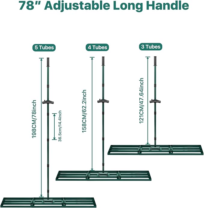 Lawn Leveling Rake 48x10'', Yard Leveling Rake with 78'' Back-Saving Adjustable Handle, Stainless Steel Lawn Leveler Tool for Garden, Backyard, Farm, Golf Course