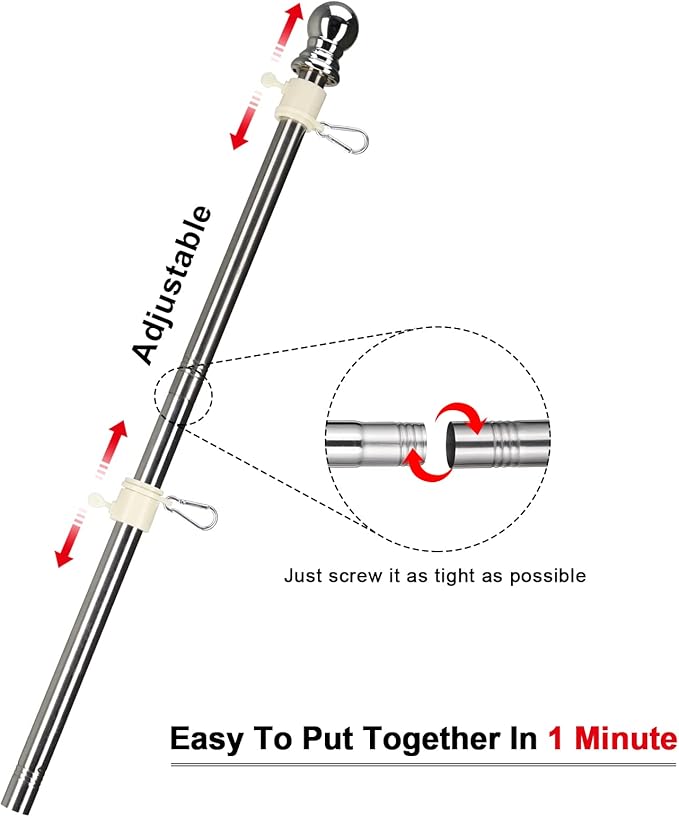 COCONUT Flag Pole, 5FT Flag Pole for House - Residential or Commercial Metal Flagpole for Garden Yard Porch Truck Boat (No Bracket)