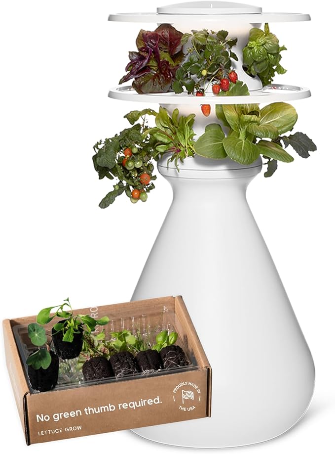 Farmstand Starter Kit with Glow Rings and 12 Seedling Credits | Tiny Hydroponic Growing System Kit | Vertical Garden Planter Tower | 3ft 8in Tall