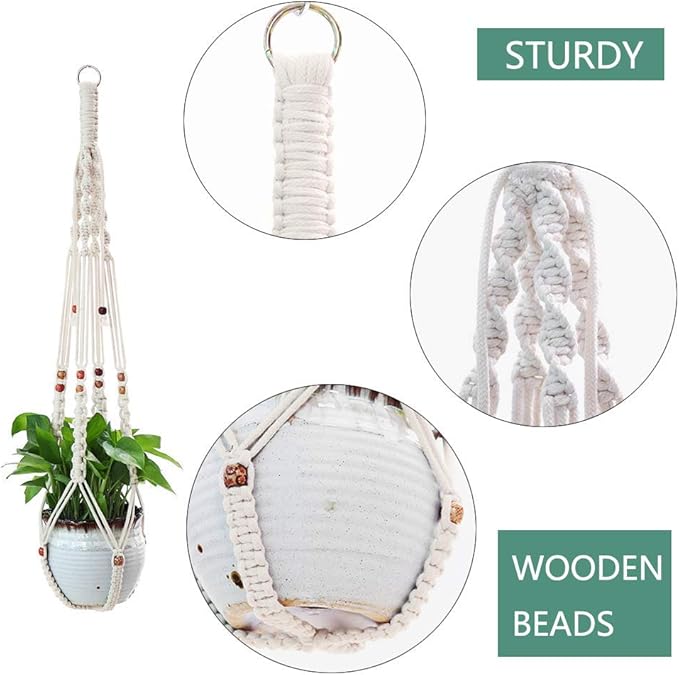 Belit Macrame Plant Hangers Indoor Outdoor 2 Pack Hanging Planters Basket with 2 Hooks Decorative Flower Pots Stand Home Decor