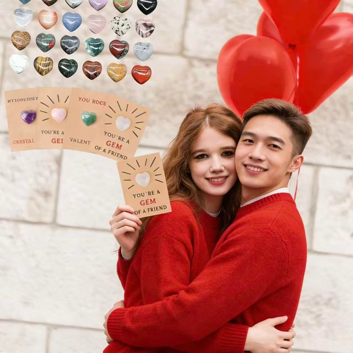 Valentines Day Gifts for Kids - Valentines Cards with Heart-Shaped Crystals (Charms), 24 Pre-packaged Gemstone Valentine's D Perfect for Boys