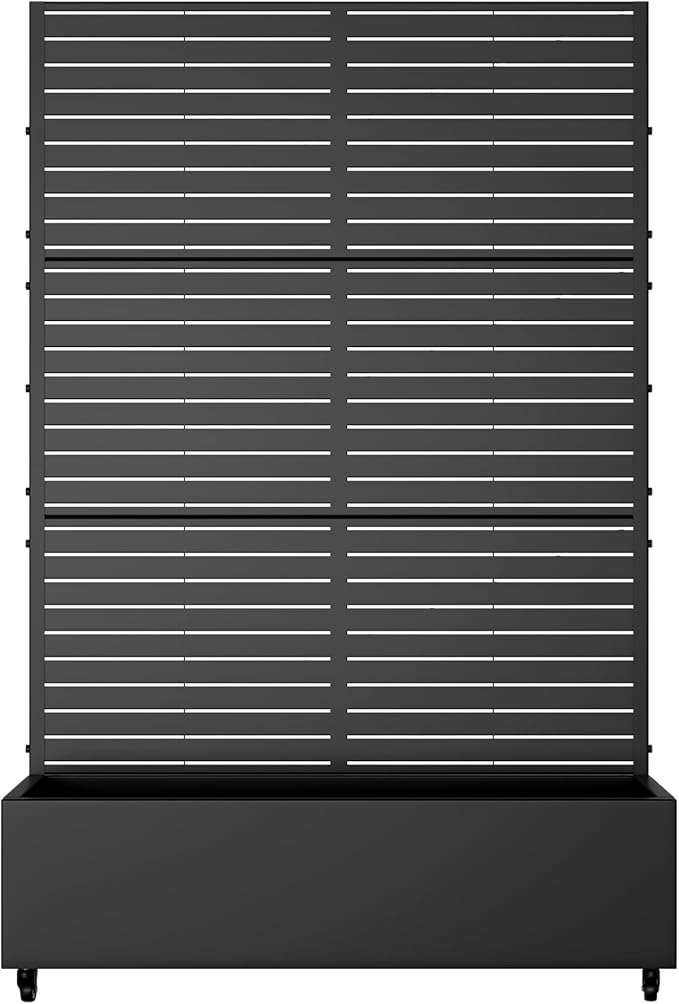 Casaphoria Metal Raised Garden Bed with Trellis and Wheels, 72"x47"x16" Planter Box for Climbing Plants, Vegetables & Vines, Features Drainage Holes and Privacy Screen (Black-Louvered)