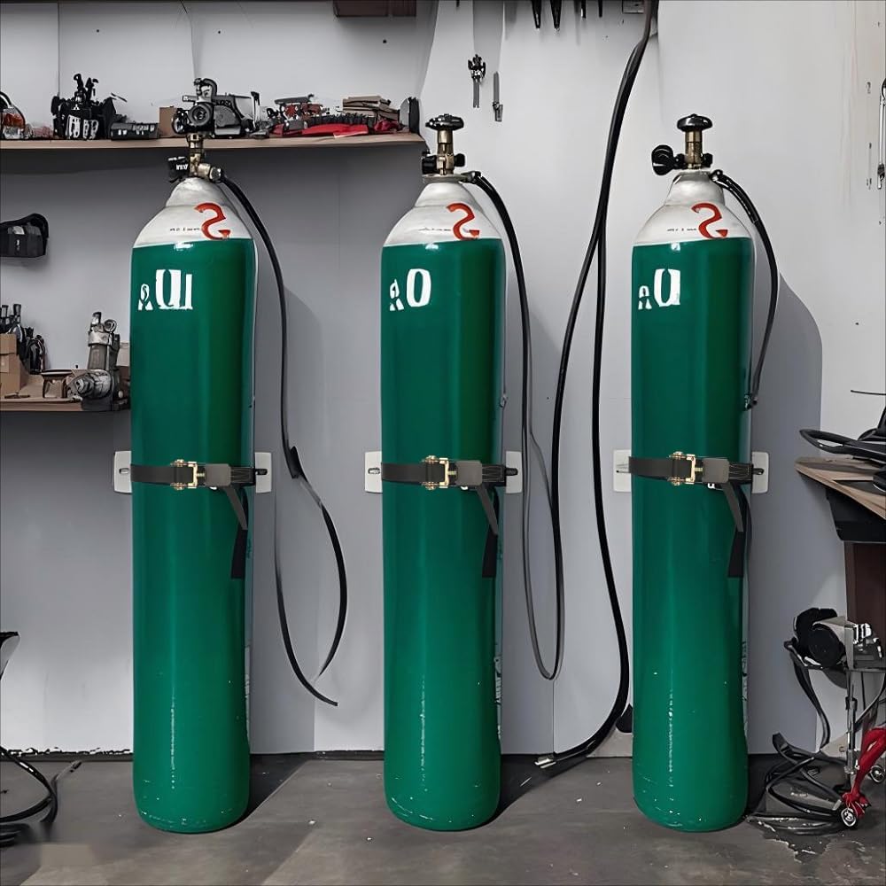 Propane Tank Holder ，Cylinder Wall Mounted Brackets, Ratchet Straps（6.6ft ）, Steel Gas Cylinder Holder, Heavy Duty Gas Cylinder Holder Wall-Mounted Bracket。 (white 1)