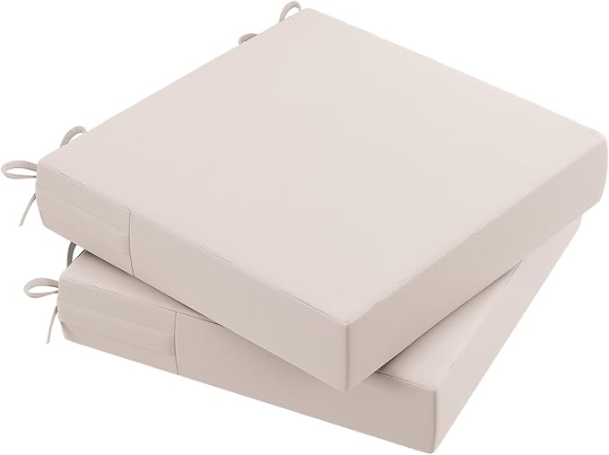 AAAAAcessories Outdoor Seat Cushions for Chairs, Waterproof, Fade-Resistant Patio Furniture Replacement Cushions, 19" x 19" x 3", Set of 2, Khaki Beige