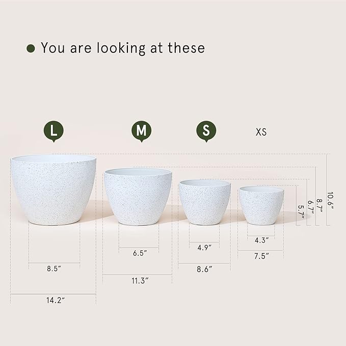 LA JOLIE MUSE 14.2/11.3/8.6 Inch Planters,Indoor/Outdoor White Planters Set of 3,Plant Container with Drain Holes,Flower Pots for Patio and Deck