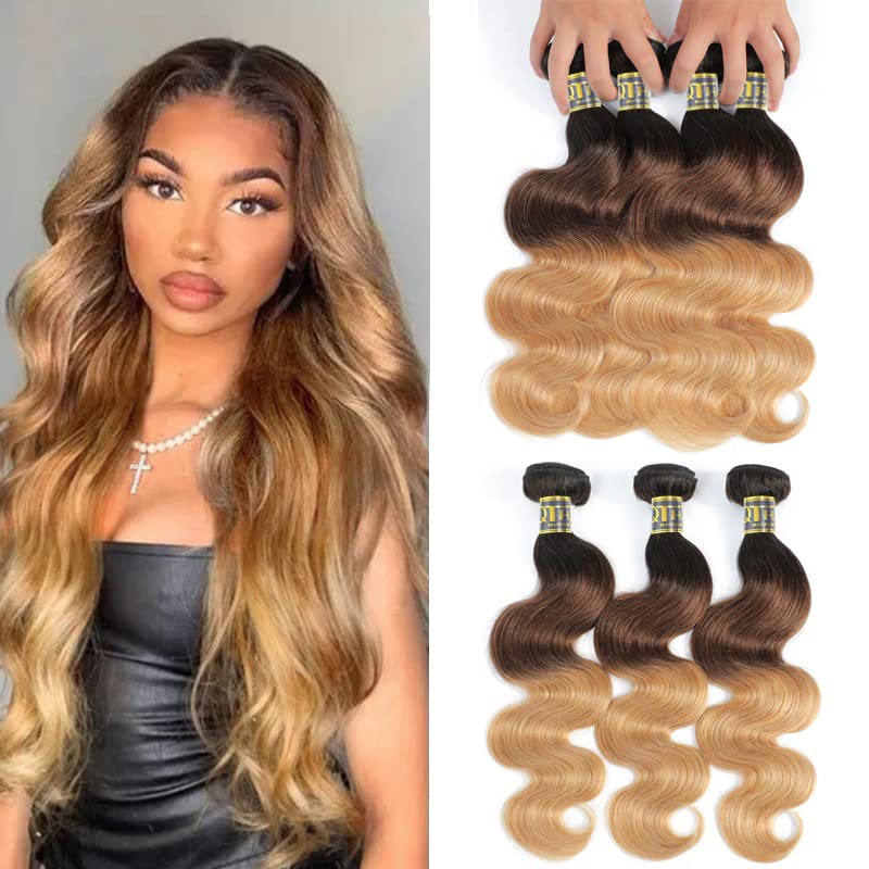 Qthair 14A Grade Ombre Body Wave Hair 1 Bundle Brazilian Body Wave Weave 100% Human Hair Extensions 3 Tone 1B 4 27 Color Ombre B