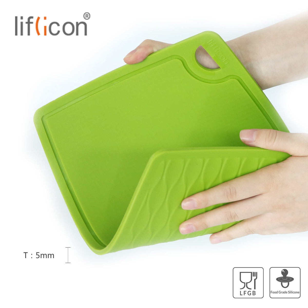 Liflicon Extra Large Thick Silicone Cutting Board 14.6'' x 10.43'' Chopping Board Flexible Cutting Mats Dishwasher Safe-Green