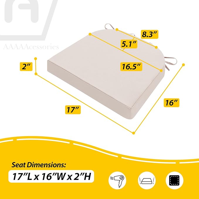 AAAAAcessories Outdoor Seat Cushions for Chairs, Waterproof, Fade-Resistant Patio Furniture Replacement Cushions, 17" x 16" x 2", Set of 4, Khaki Beige