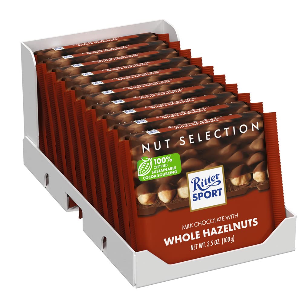 Ritter Sport Chocolate Bars with Nuts (Milk Chocolate with Hazelnuts, 3.5 Ounce (Pack of 10)