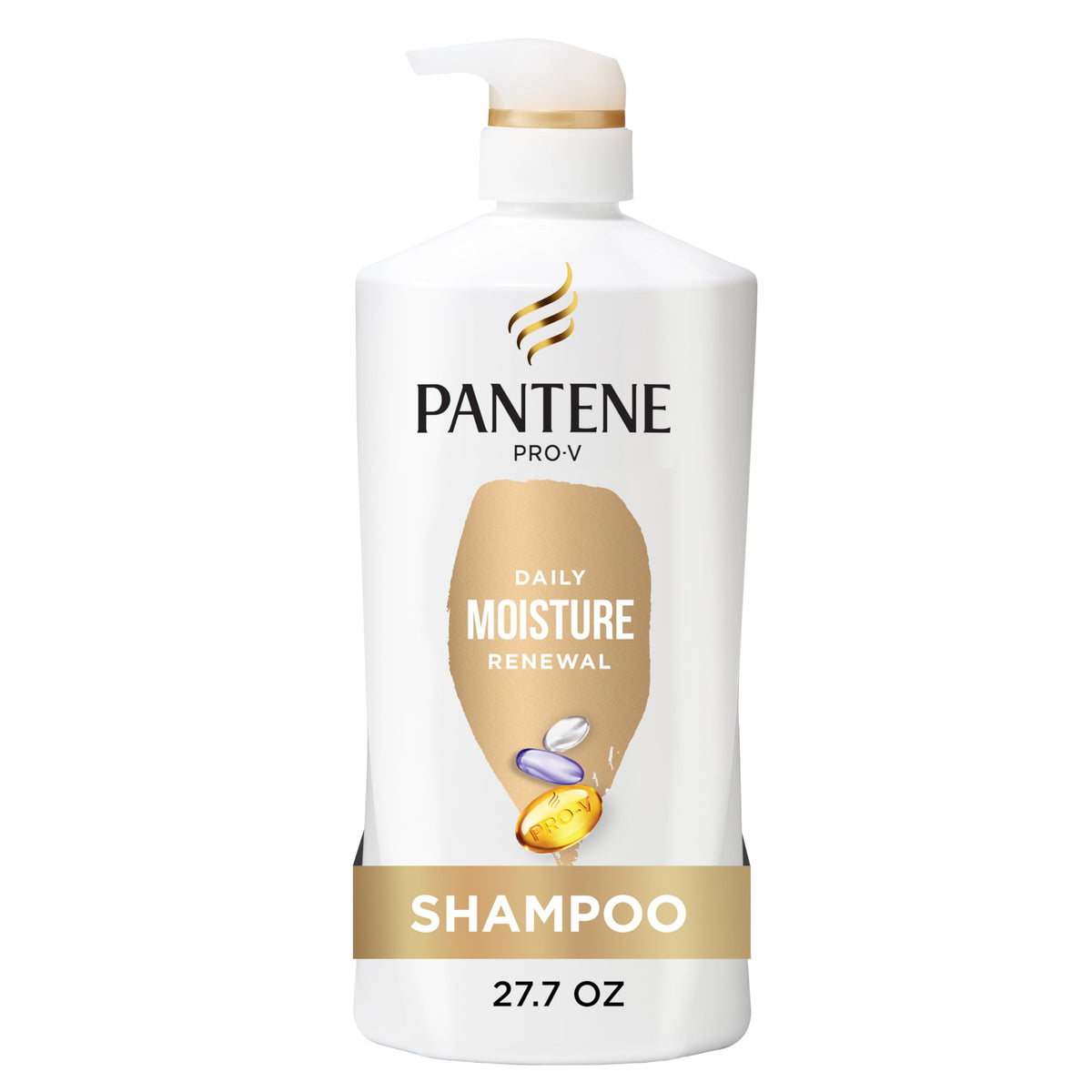 Pantene Shampoo, Daily Moisture Renewal - Pro-V Nutrients for Dry, Color-Treated, Straight to Curly Hair, 72-Hour Hydration & Softness, Paraben Free, Cleanses, Strengthens Bonds, 27.7 Fl Oz
