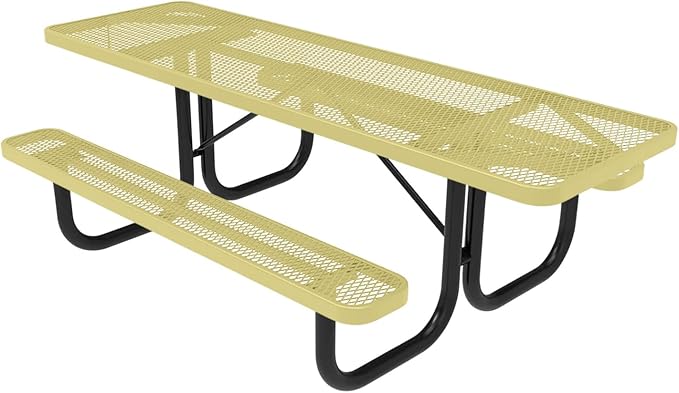 Coated Outdoor Furniture Heavy-Duty Portable ADA-Compliant Outdoor Picnic Table, Expanded Metal Patio Dining Furniture Made in America (8ft Rectangular, Both-Side Handicap, Textured Sandstone)