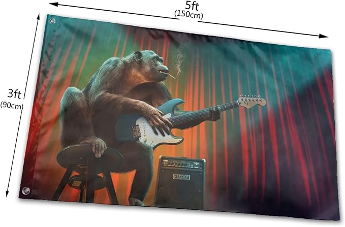 Monkey Music Gorilla Playing Guitar Flag 3x5 Ft Outdoor Decoration Banner House Flags Yard Farmhouse Garden Indoor Sign