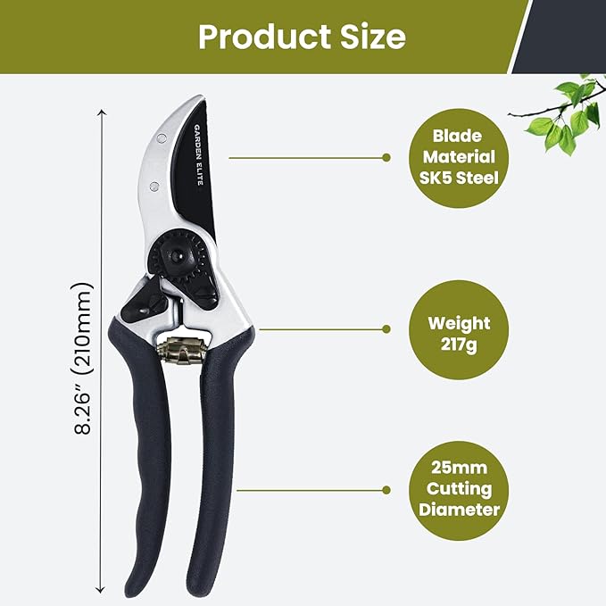 Garden Elite’s Alpha Six Bypass Pruning Shears with PVC Handles - Premium Garden Tools for Effortless Cutting Experience – Includes High-Performance Garden Clippers for Precise Trimming & Extra Blade