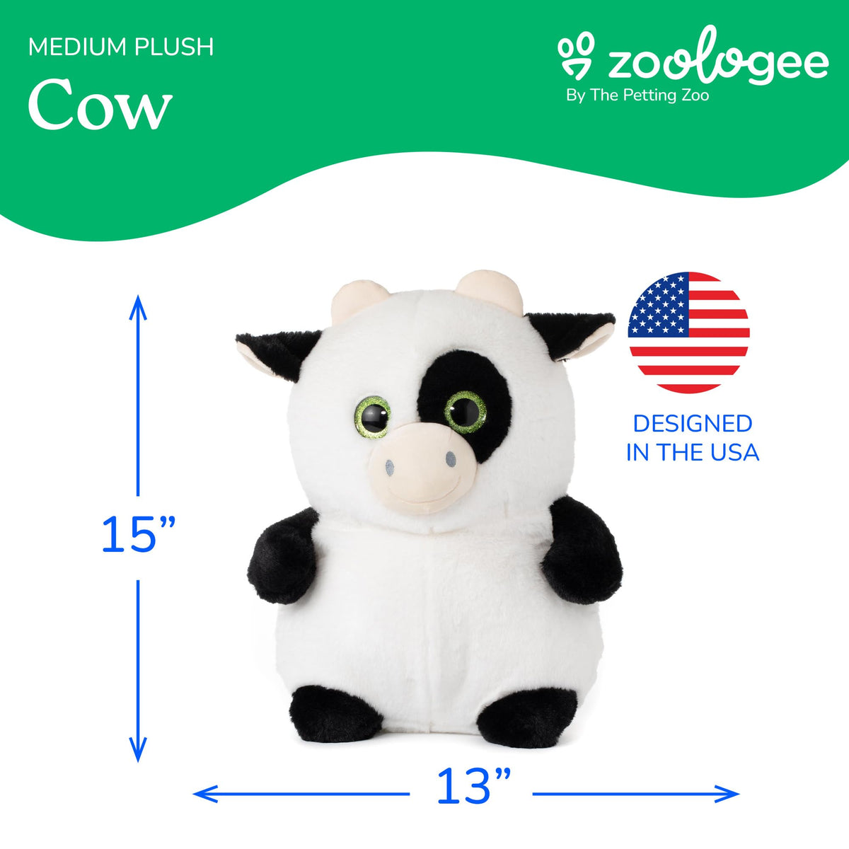 The Petting Zoo Cow Stuffed Animal Plushie, Puffimalz, Kids Gifts, 17 in