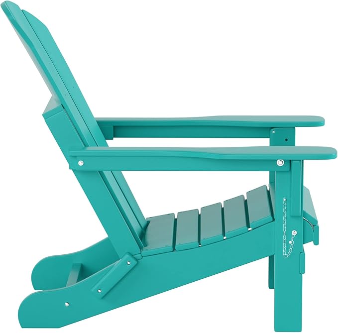 WO Home Furniture Adirondack Chairs Table Set of 3 PCS Outdoor Folding Chairs Coffee Table Weather/UV Resistant for Lawn, Garden, Bon Fire, Balcony (Turquoise)