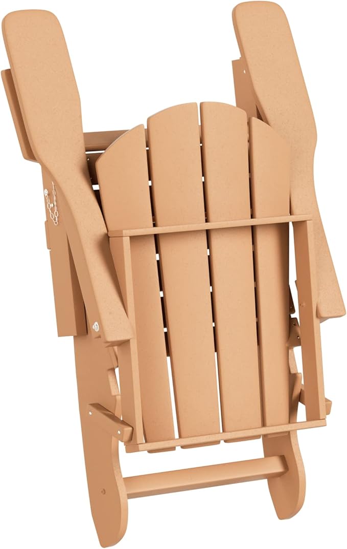 WO Home Furniture Adirondack Chair Table Set of 2 PCS Outdoor Folding Chair w Side Table Weather/UV Resistant for Lawn, Garden, Bon Fire, Balcony (Teak)