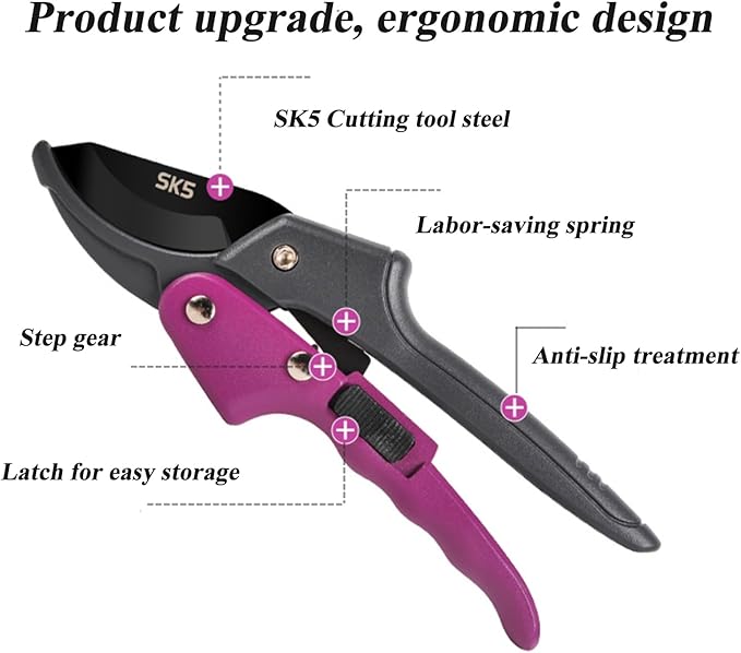 Garden clippers, premium Germany pruners, Work 3 times easier, professional pruning shears, cutting rose, flower, hedge, stem, tree, Sharp gardening scissors, Arthritis weak hand snips (Japanese-2, 1)