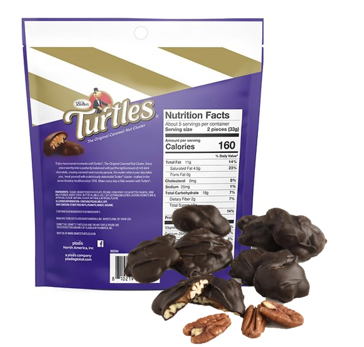 Chocolate Turtles Bites Size Candy Caramel Pecan Nuts Cluster Dark Chocolate With A Standing Decorative Bag