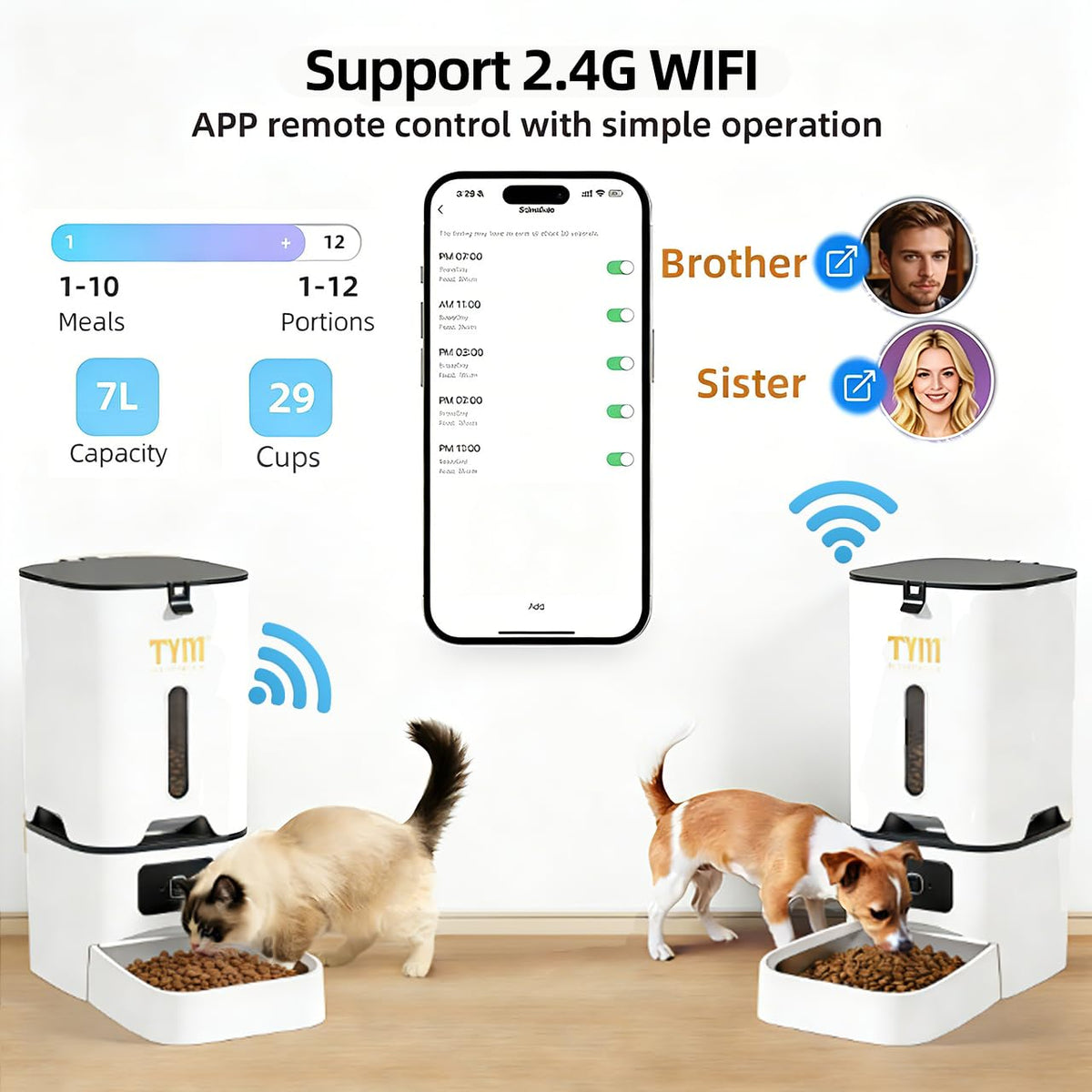 7L Automatic Cat Feeder, WiFi Timed Food Dispenser for Cats Small Pets