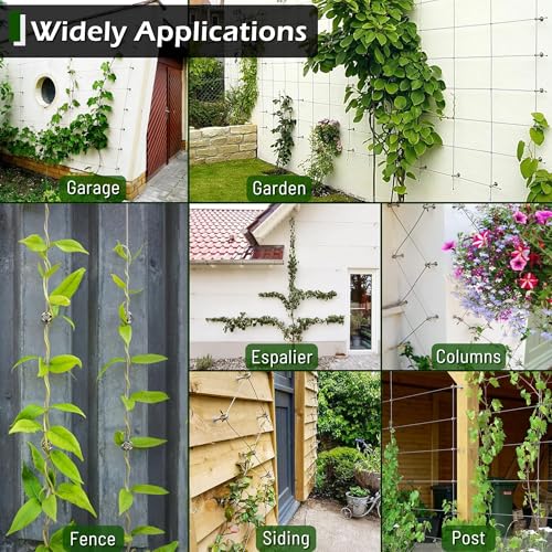 Wire Trellis Kit, 12-Set 5/64” (2mm) Crosshead Kit with 53ft Cable | T316 Marine Grade Stainless Steel, Wall-Mounted Cable Trellis for Climbing Plants Outdoor, Garden Fence Espalier System - size: 12 Sets