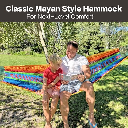 CHULIM Handwoven Mayan Hammock with 10ft Tree Straps, 550lbs Capacity Soft Rope Double Hammock, Portable Outdoor Hammock with Carry Bag for Camping Backyard Beach - Green - color: Green
