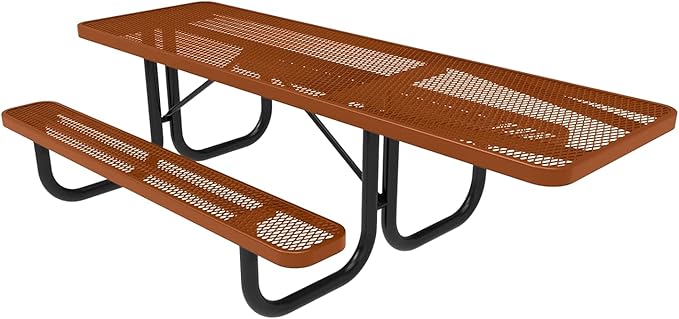 Heavy-Duty Portable ADA-Compliant Outdoor Picnic Table, Expanded Metal Patio Dining Furniture Made in America (8ft Rectangular, One-Side Handicap, Textured Copper)