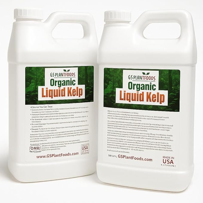 GS Plant Foods Liquid Kelp Fertilizer – Suitable for Organic Growing, OMRI Listed Seaweed Concentrate for Lawns, Gardens & Soil - 5 Gallons