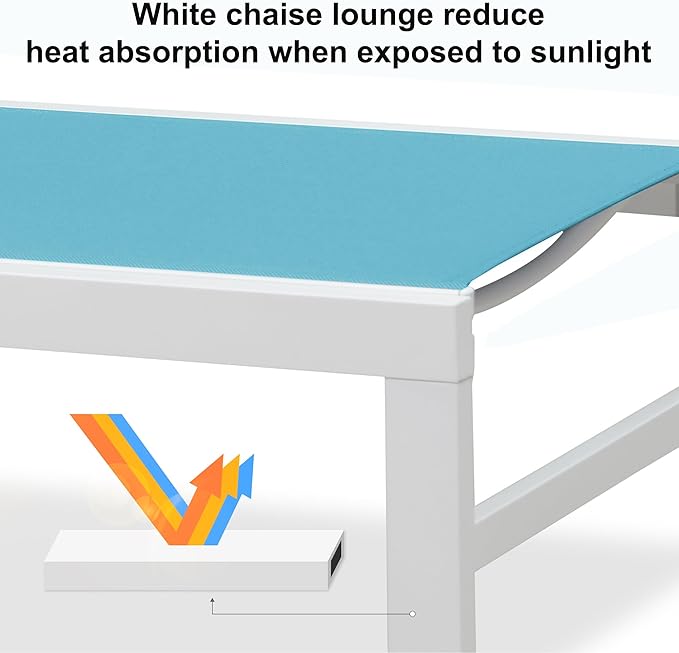 PURPLE LEAF Outdoor Chaise Lounge Set of 4 White Aluminum Lounge Chair Outdoor with Wheels Five-Position Adjustable Patio Lounge Chair for Pool Deck Yard, Turquoise
