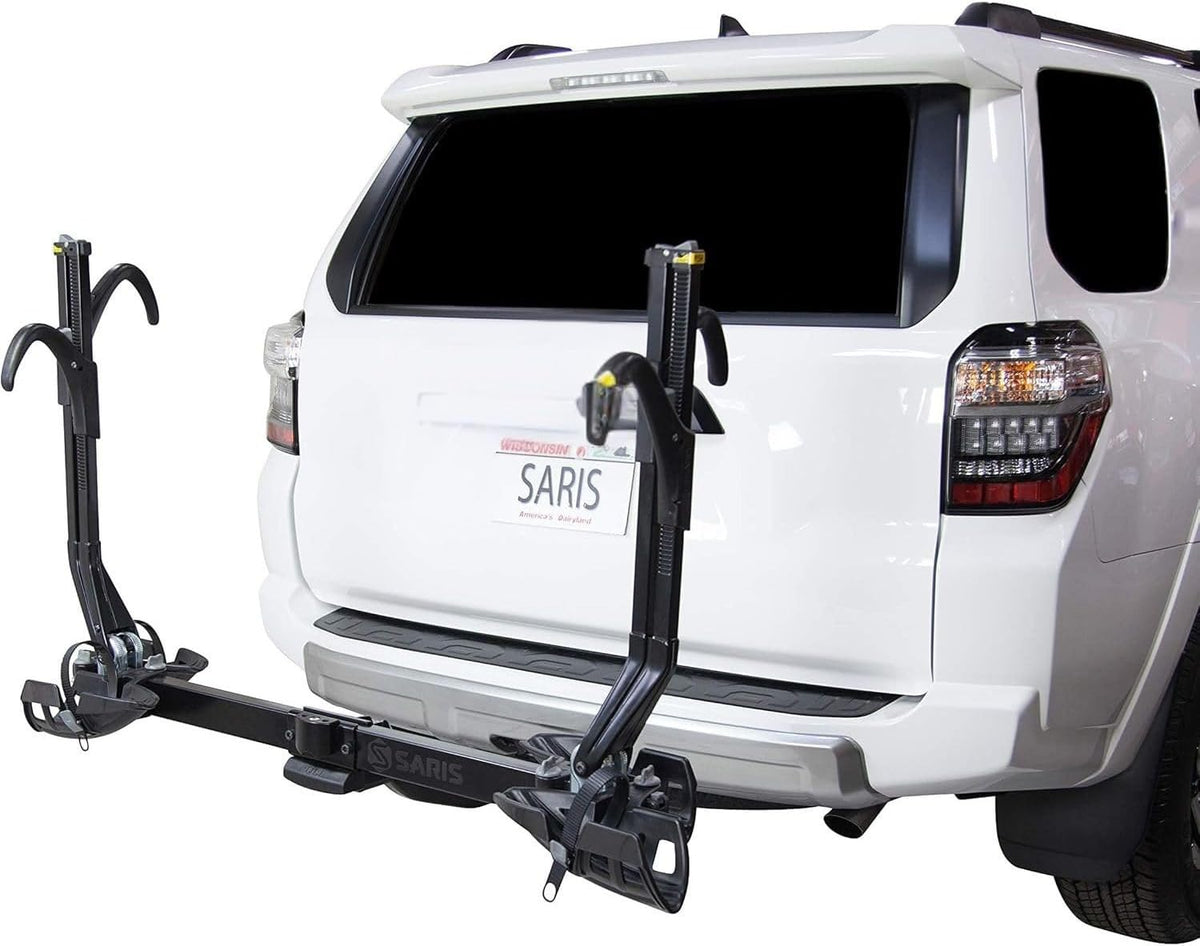 Saris SuperClamp EX 2-Bike Hitch Rack – Lightweight Platform Bike Carrier for Car, SUV, Truck – Tilting Design, Secure Wheel Clamping, Fits Road, Mountain, E-Bikes – 1.25" and 2" Hitch Receiver