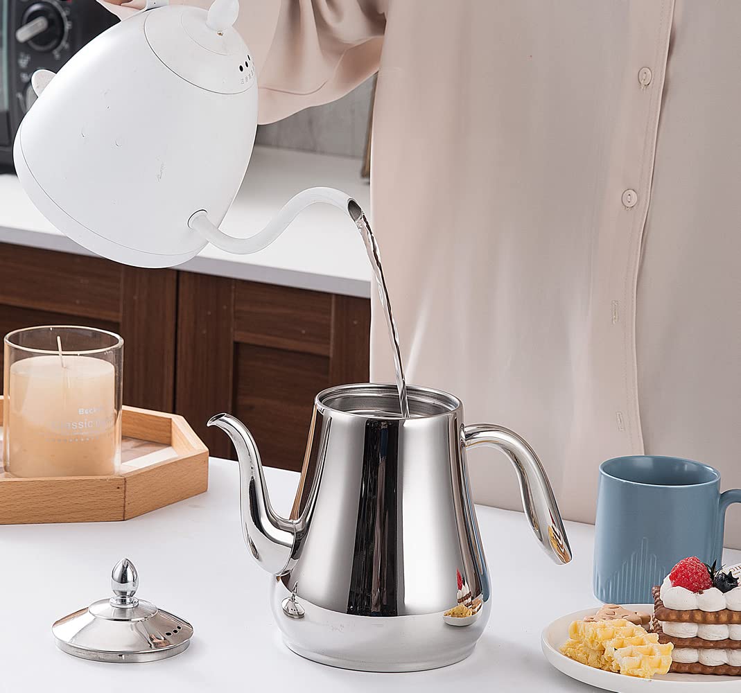 SANQIAHOME Stainless Steel Teapot with strainer Tea Pot With Removable Infuser or filter for Loose Leaf and Tea Bags cold water Pitcher Tea Maker Dishwasher Safe (silver, 1550ml(51Oz))