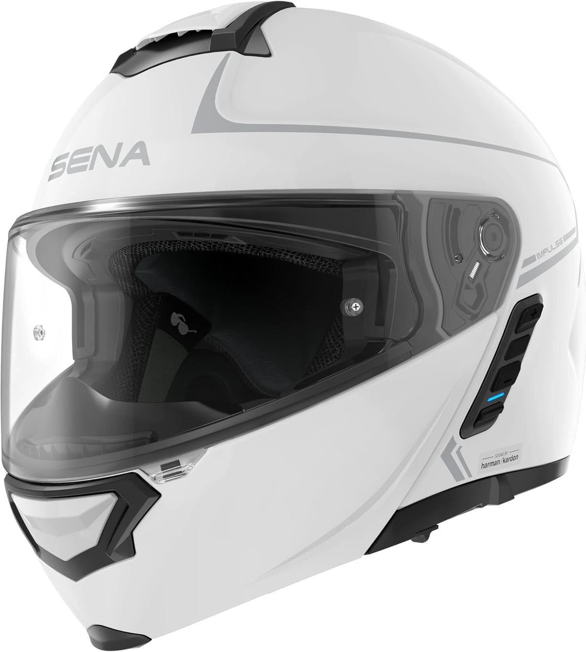 Sena Impulse DOT Flip Up Modular Bluetooth Helmet w/Sound by Harman Kardon Dual Visor Helmet with Integrated Mesh Intercom System / MP3 / Voice Dial (Gloss White, X-Large)