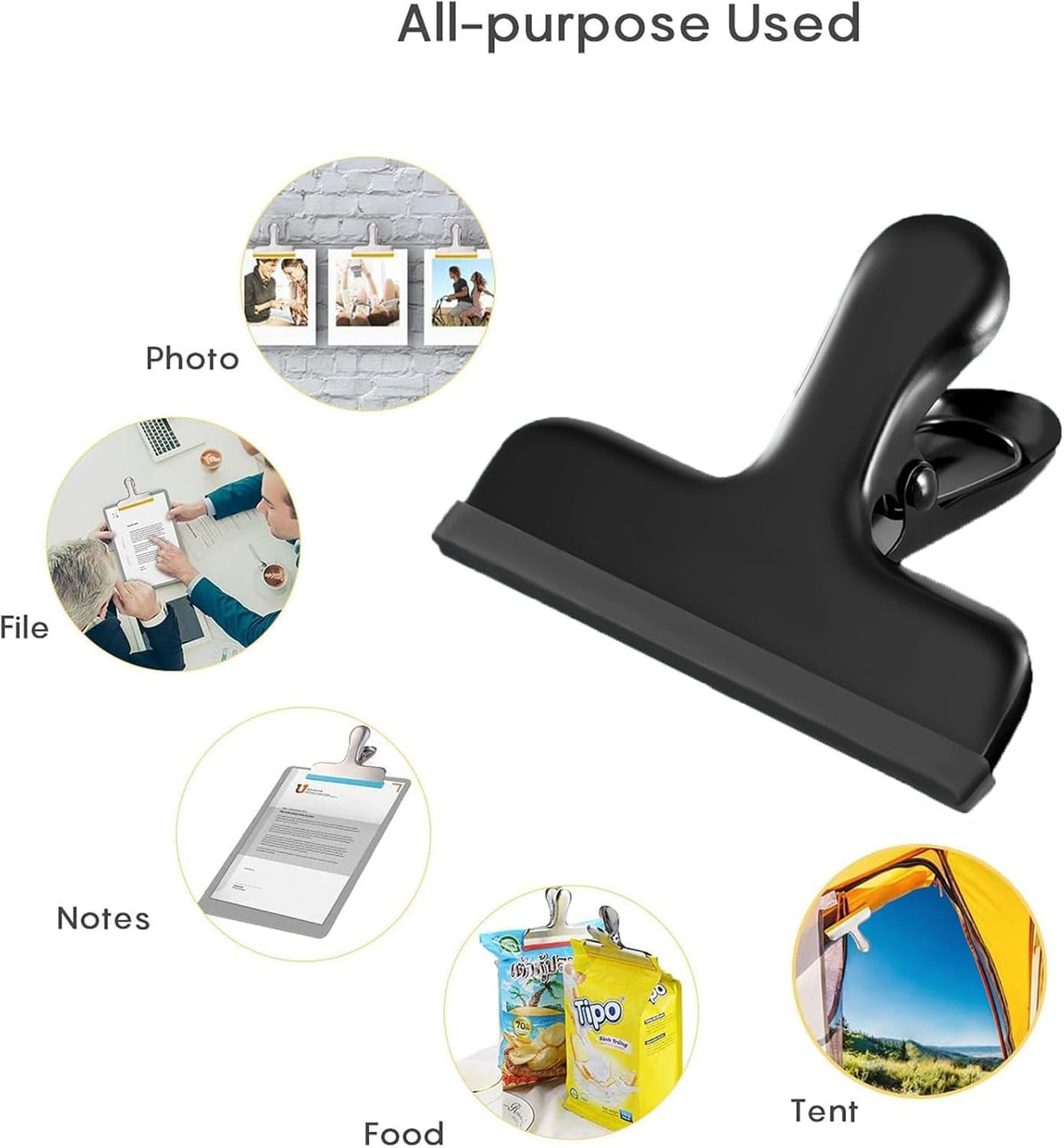 Chip Bag Clips, 8 Pack Heavy Duty Black Stainless Steel Food Sealer Clips with Silicone Cover, Strong Grip for Snacks, Food Storage, Kitchen & Pantry Organization (4 Large + 4 Small)