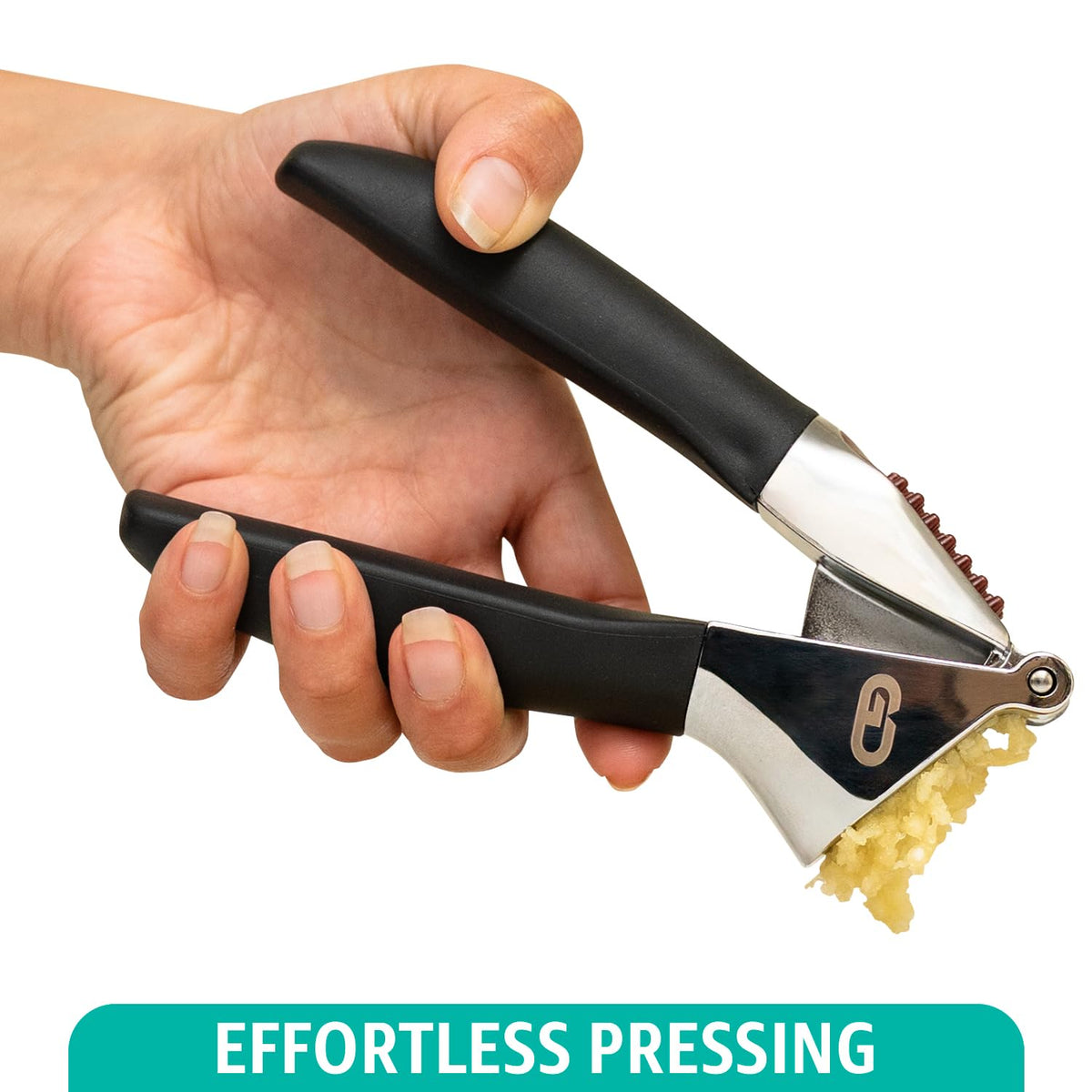 Garlic Press Set – Heavy Duty Garlic Crusher & Mincer | No Peel Required | Easy Squeeze & Clean | Ergonomic Handle | Ginger Press – Silicone Peeler & Cleaning Brush | Large Chamber Kitchen Tool
