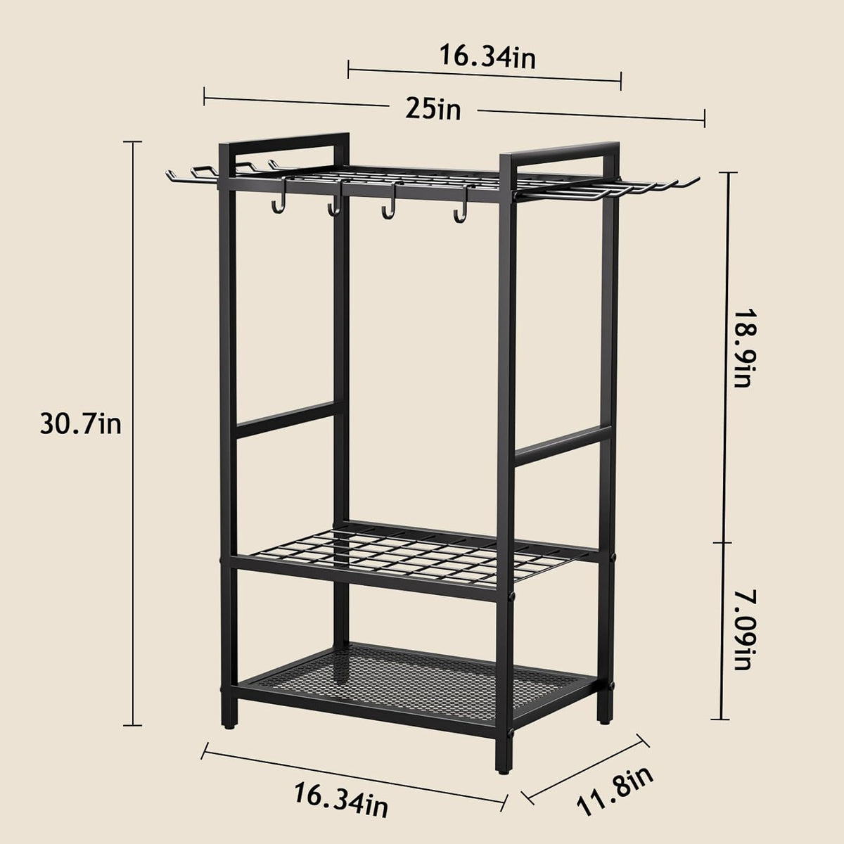 Garden Garage Tool Organizer Yard Tool Organizer for Garage with 4 Hooks, Heavy duty Steel Garden Tool Rack Holds up to 48 Long Handled Yard tools for Storage