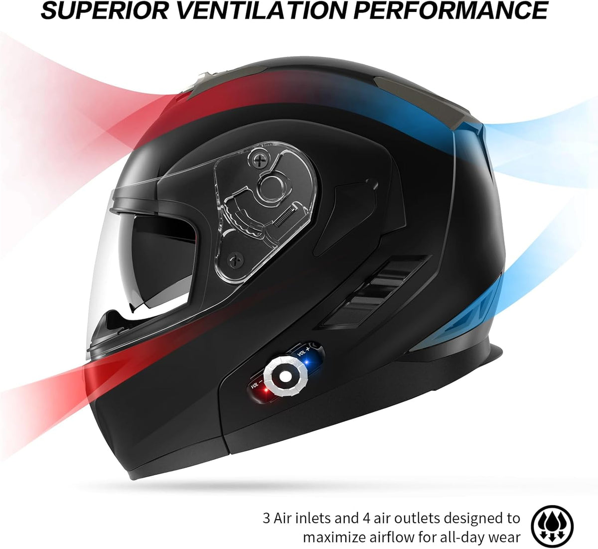 Motorcycle Helmet Bluetooth 5.0 Integrated New EPS FreedConn BM2-S Modular Flip Up Dual Visor Motorbike Helmet DOT FMVSS-218 Approved MP3 FM for Adults Men Women(Small, Matte Black)