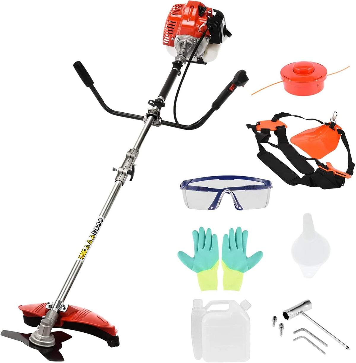 String Trimmer,52cc 2-Cycle Gas Powered Backpack Brush Cutter - 2-in-1 Multi-Function Trimmer with Pole Saw, Hedge Trimmer & Grass Blade for Professional Garden Yard Maintenance (USA Stock)