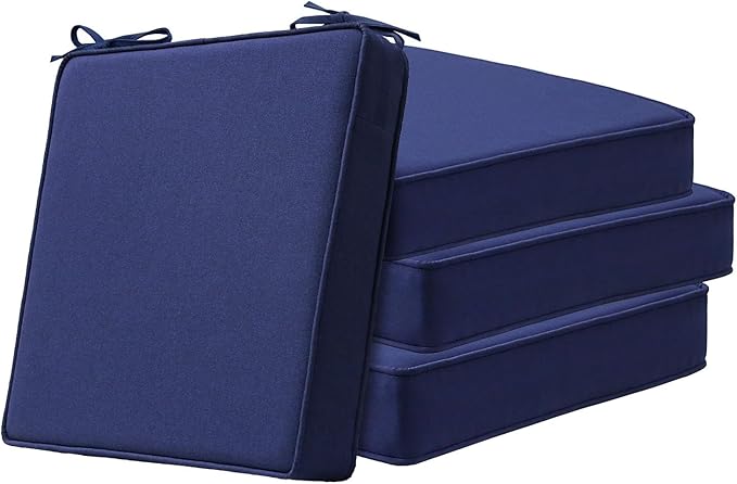 Square Corner Seat Cushions, 18.5" x 16" x 3", Set of 4, Indoor Outdoor Water Repellent Universal Chair Pads with Ties for Patio Furniture, Garden Deck Dining Chairs, Navy