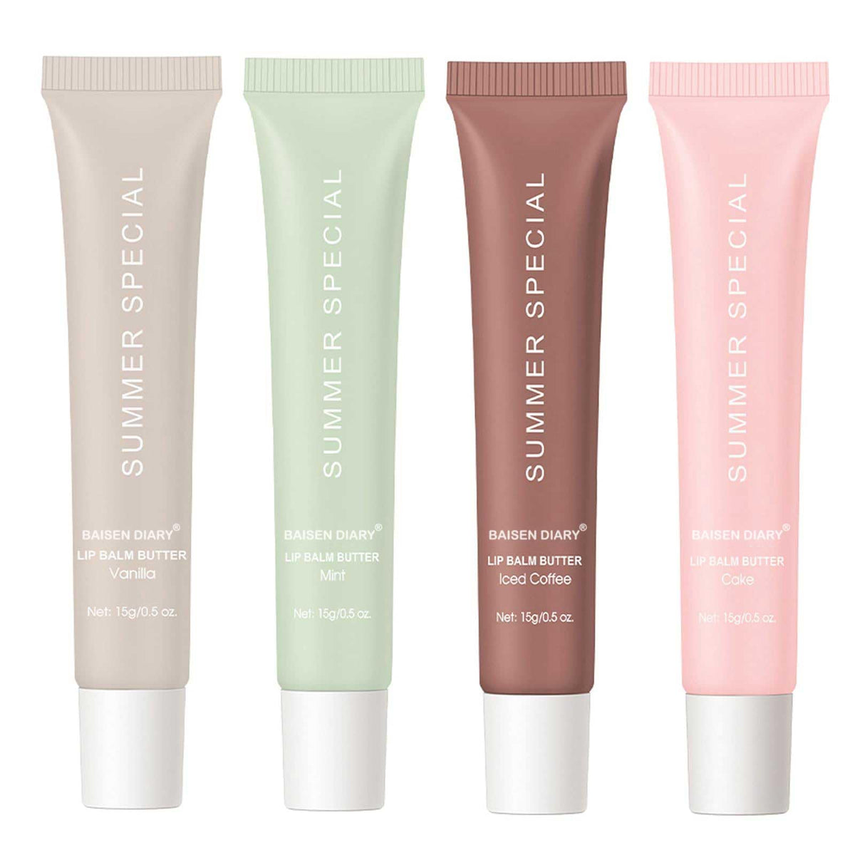 BAISEN DIARY 4 PCS Summer Special Lip Butter Balm - Ultra-Hydrating, Nourishing Lip Care with Natural Ingredients, Shea Butter & Olive Oil, Soothes & Softens Dry Lips (4PCS, 0.5 Fl Oz (Pack of 4))